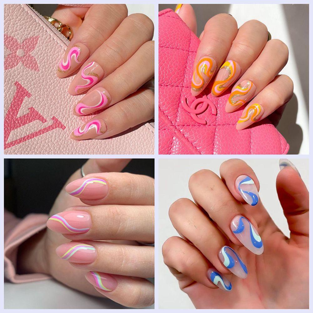 OCEANMAP Miếng Dán Trang Trí Móng Tay Họa Tiết Đá Cẩm Thạch Màu Cầu Vồng Xinh Xắn