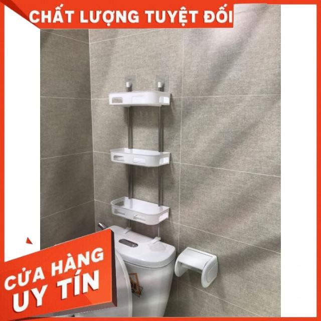 Kệ 3 tầng khung inox gắn trên nắp bồn cầu, trong phòng tắm, trong bếp