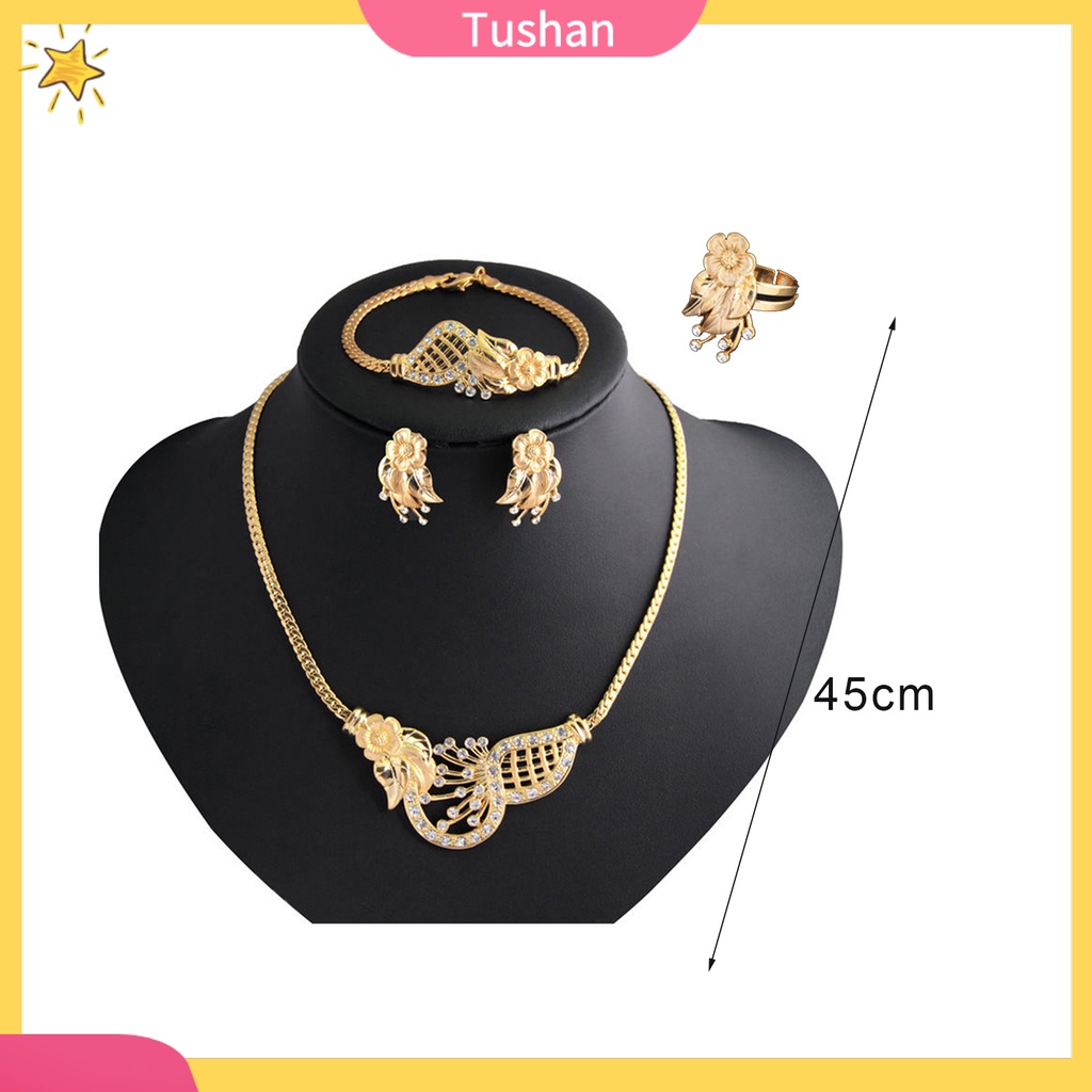 Bộ trang sức nữ mạ vàng và vòng cổ nhẫn bông tai vòng tay nhẫn sang trọng