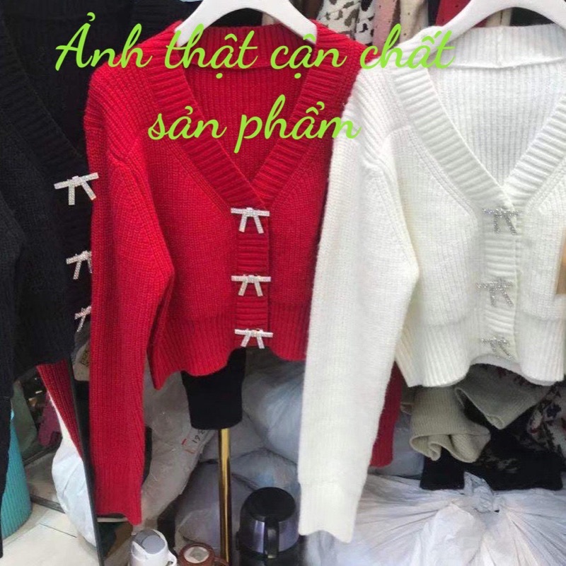 Áo Cadigan Khoác Ngoài Dài Tay Cài Nơ Bling Bling Chất Len Thỏ Loại 1 Dày Dặn, Áo Khoác Len Thu Đông Phong Cách Hàn Quốc