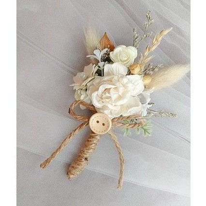 Boutonniere Kem Hoa Khô Màu Xanh Bạc Hà Trắng Trang Trí Đám Cưới