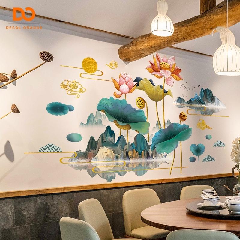 Tranh dán tường Hoa Sen 3D trang trí phòng ngủ phòng khách phòng thờ