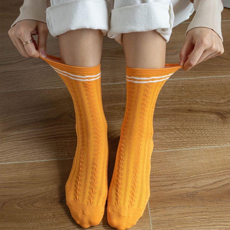 Tất vớ nam nữ cổ cao sọc ca rô tone trắng cam họa tiết mặt không cảm xúc chất Cotton mịn thoáng khí dễ phối đồ TD044