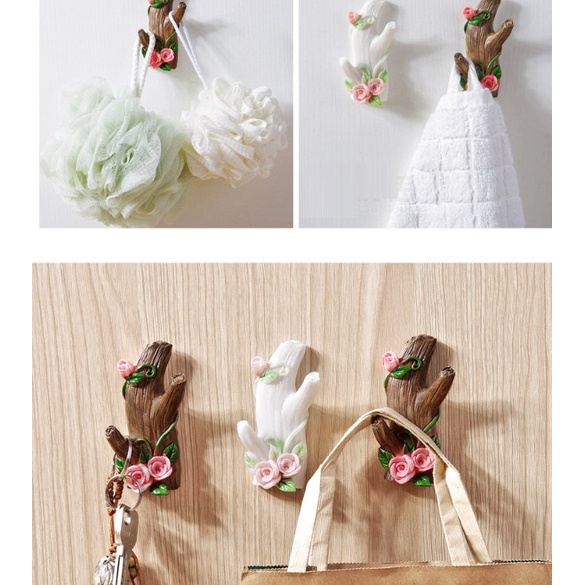 Móc treo tường giả gốc cây hoa hồng dễ thương