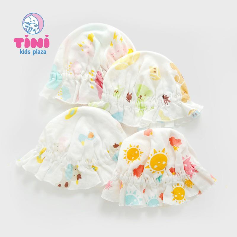 Nón tiểu thư cao cấp cho bé sơ sinh từ 0 - 3 tháng tuổi - Mũ vải cotton nhún bèo cao cấp cho bé gái