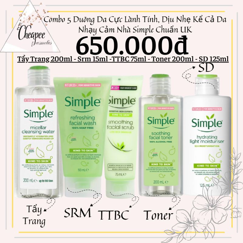 Combo 5 Món Dưỡng Da Dịu Nhẹ Lành Tính Nhà Simple