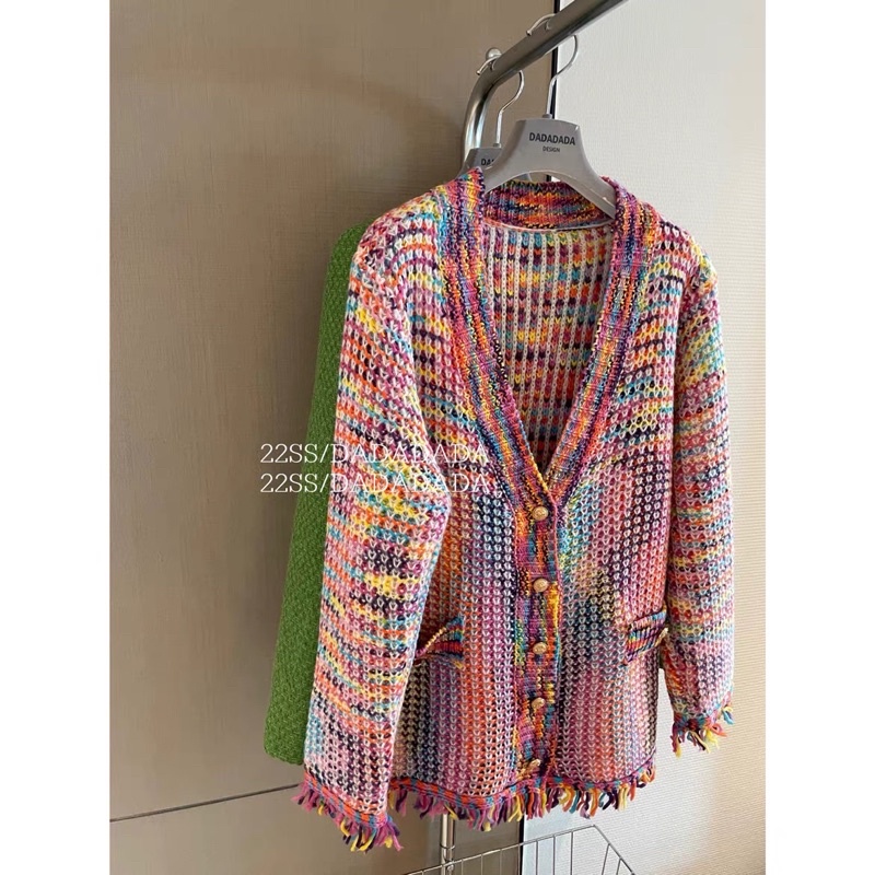 Áo khoác len cardigan loại 1 len đan cao cấp dáng rộng hoạ tiết cầu vồng