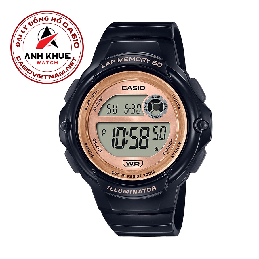Đồng Hồ Casio Unisex LWS-1200H-1AVDF Dây Nhựa Màu Đen | Viền Màu Vàng Hồng | WR100M | Pin 5 Năm