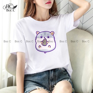 Áo thun nữ tay ngắn đẹp Bocc áo nữ phông cotton co giãn, dày ấm in hình nghệ thuật CHUỘT MẬP - Z37