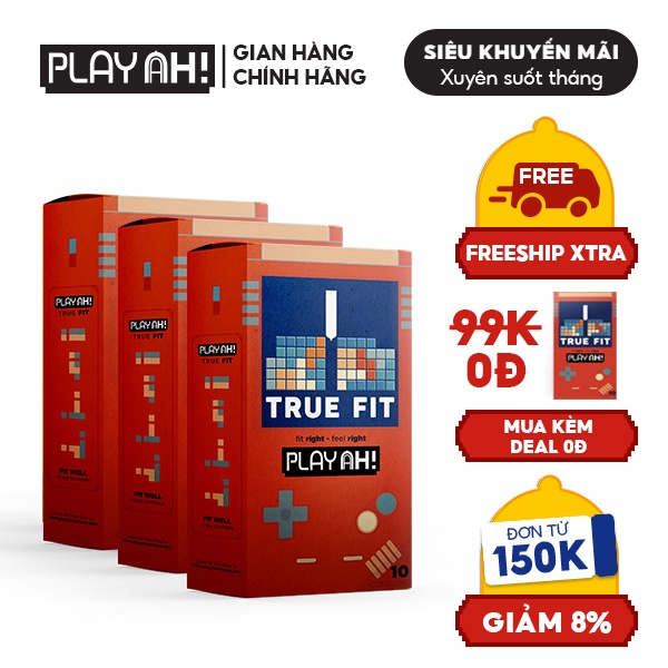 [Mua Kèm Deal 0Đ] Combo 3 Bao Cao Su PLAYAH True Fit Ôm Sát 3 Hộp 10 Bao