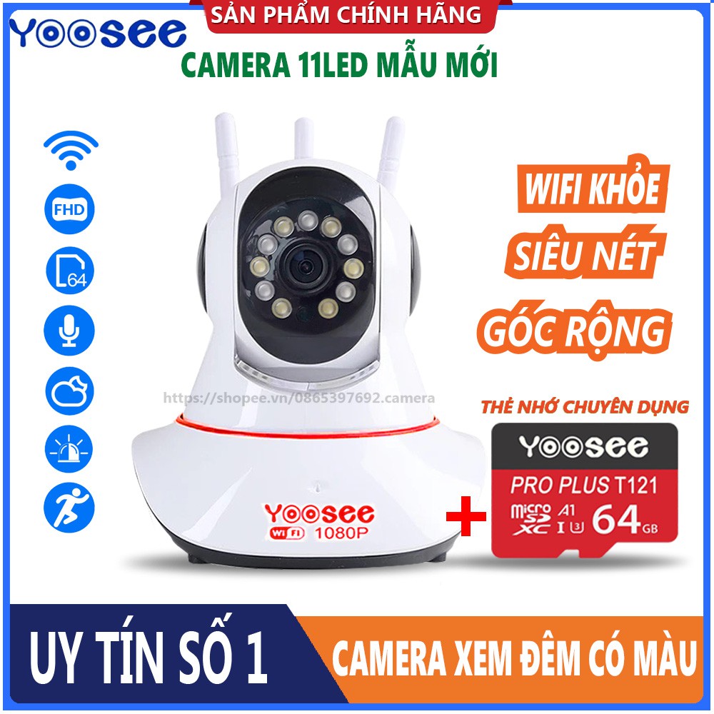 [Mã 2404EL10K giảm 10K đơn 20K] Camera Yoosee WiFi 11 Led Mẫu Mới - FHD 1080P - Xem Đêm Có Màu