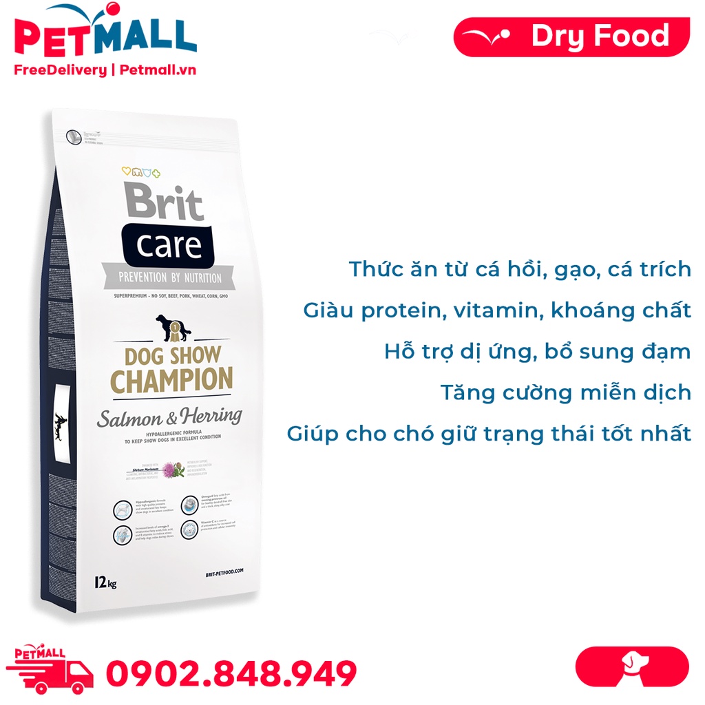 Thức ăn chó Brit Care Prevention by Nutrition Dog Show Champion Salmon & Herring Hypoallergenic 12kg-Hỗ trợ dị ứng
