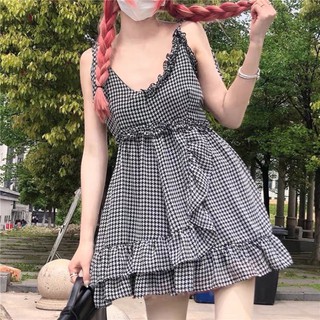 [Có Sẵn ]  Đầm 2 dây kẻ caro