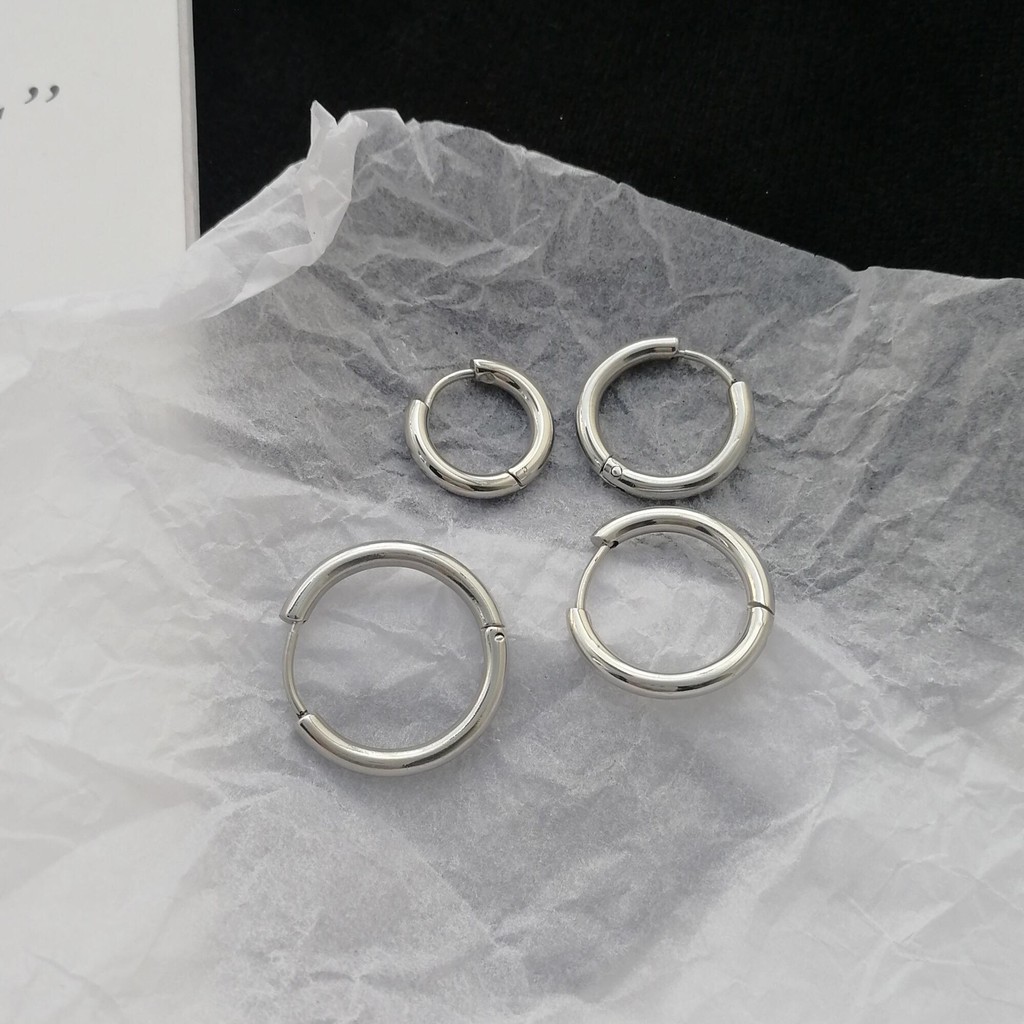 Khuyên Tai Tròn Bạc Classic Hoop Earring khuyên tai titan mạ bạc S925 sáng không gỉ nam nữ unisex