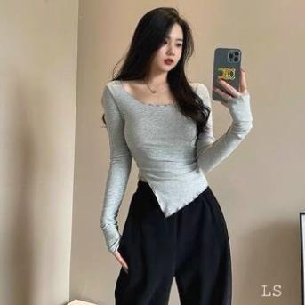 Áo Dài Tay Tà Lệch Viền Sóng Chất Mềm Mịn 3 Màu Hot Trend CD111 - MaiRin Fashion