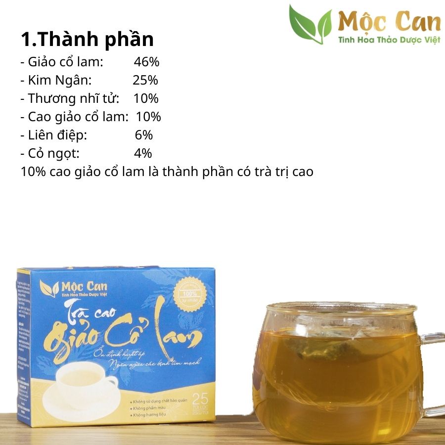 Trà Cao Giao Cổ Lam Túi Lọc Mộc Can, Trà Giảm Cân Giảm Mỡ Máu Ổn ĐỊnh Huyết Áp Ngăn Ngừa Các Bệnh Tim Mạch  Hộp 25 Túi