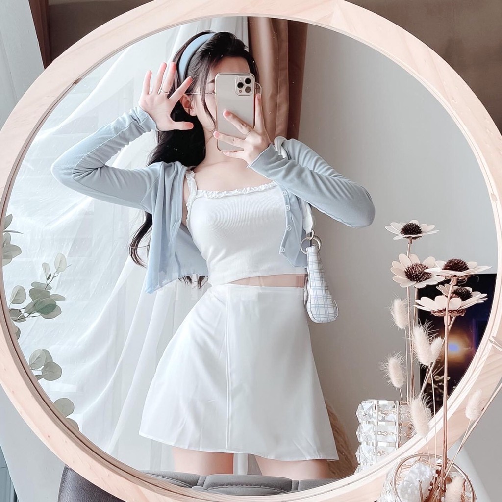 Set 3 Món Cardigan Chân Váy PEONYB Nữ [FREESHIP] Bộ đồ áo quây jacket thun tăm dáng ôm body bánh bèo tiểu thư Ulzzang