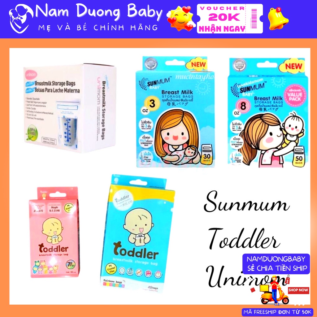 Toddler/Sunmum/Unimom | Túi trữ sữa an toàn cho bé, chính hãng