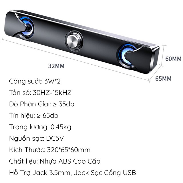 Loa Thanh Soundbar Gaming Siêu Trầm SADA V-110 Có Đèn LED Xanh Dùng Cho Tivi - Máy Vi Tính PC - Laptop Loa Công Suất Lớn