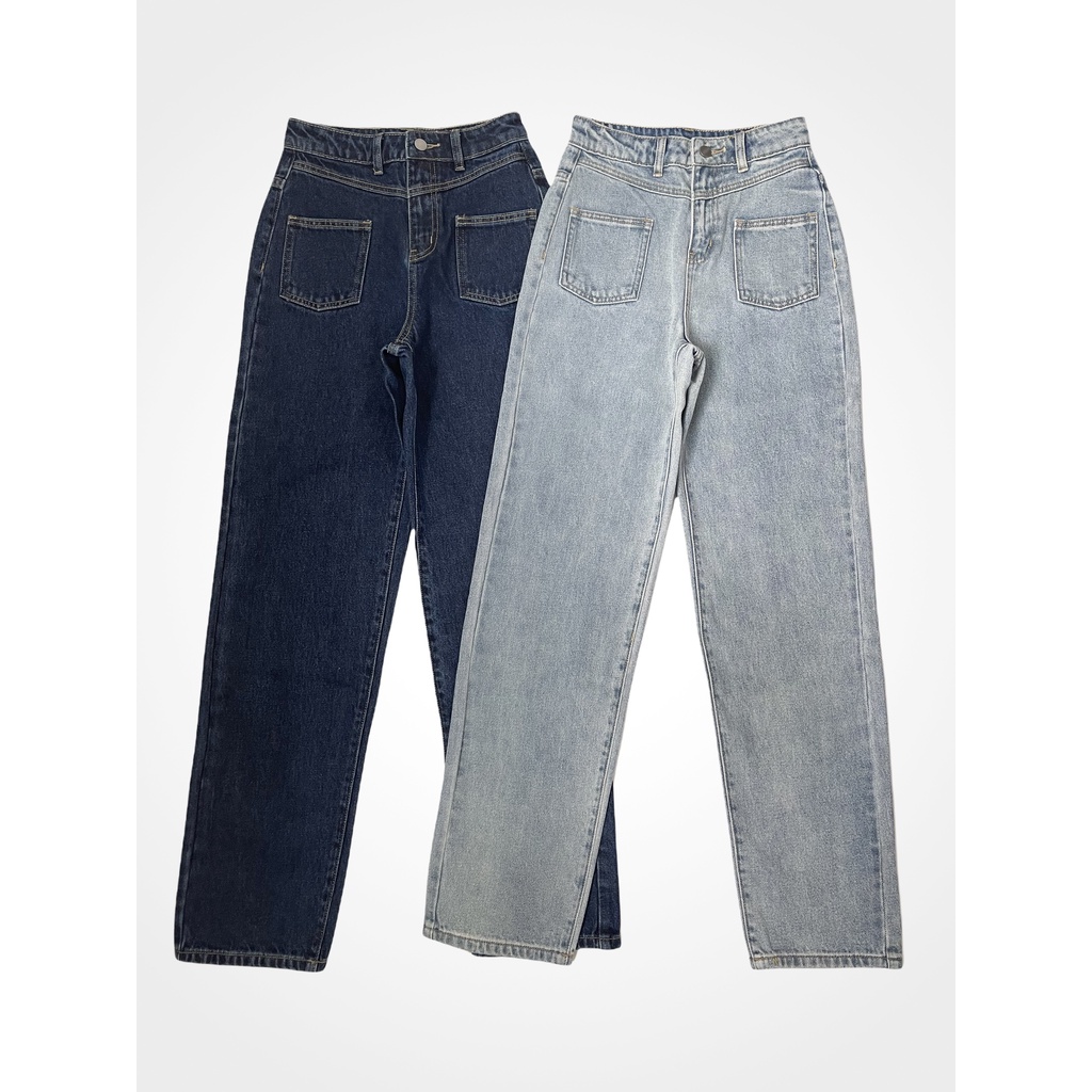 Quần jeans nữ ống rộng CHICMONKI lưng cao túi ốp phom cực đẹp màu xanh đậm CMJ1159 | BigBuy360 - bigbuy360.vn