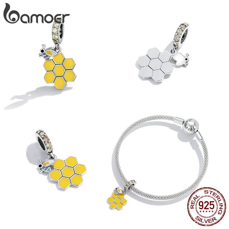 Hạt xỏ lỗ BAMOER SCC2186 925 bạc hình tổ ong dùng làm trang sức thủ công