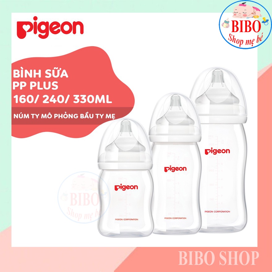 Bình Sữa Cổ Rộng PP Plus Pigeon 160ml/ 240ml/ 330ml, Bình Bú Cho Bé