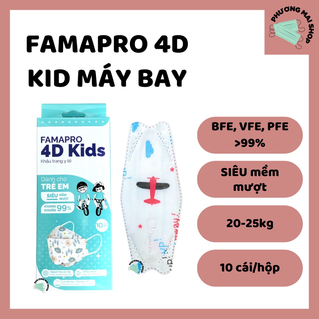 [4D KID] Khẩu Trang Y Tế Trẻ Em Kháng Khuẩn Famapro - Hộp 10 cái