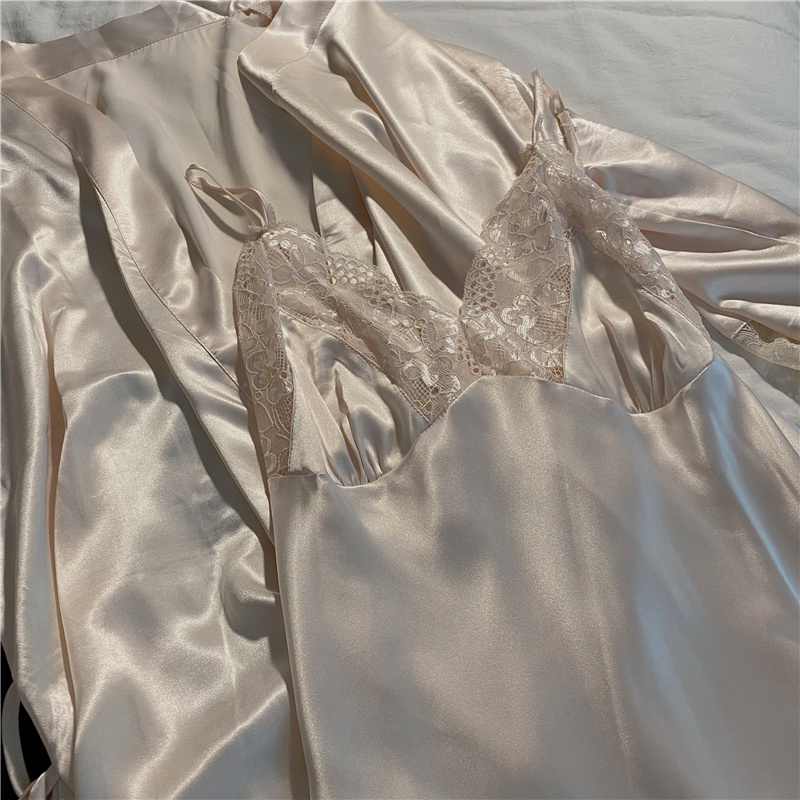 {Nightgown} Bộ Đồ Ngủ Vải Lụa Băng Mỏng Phối Ren Quyến Rũ Phong Cách Năm 2021 + Áo Choàng Ngoài UTtG * - && & & - & - & & | BigBuy360 - bigbuy360.vn