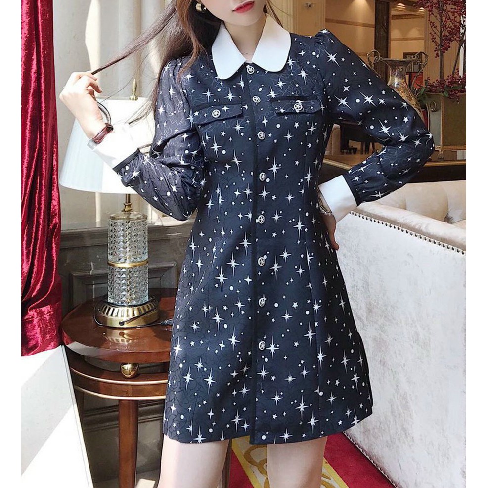 Đầm sơ mi thiết kế họa tiết Quảng Châu cao cấp thương hiệu thời trang D&R D087