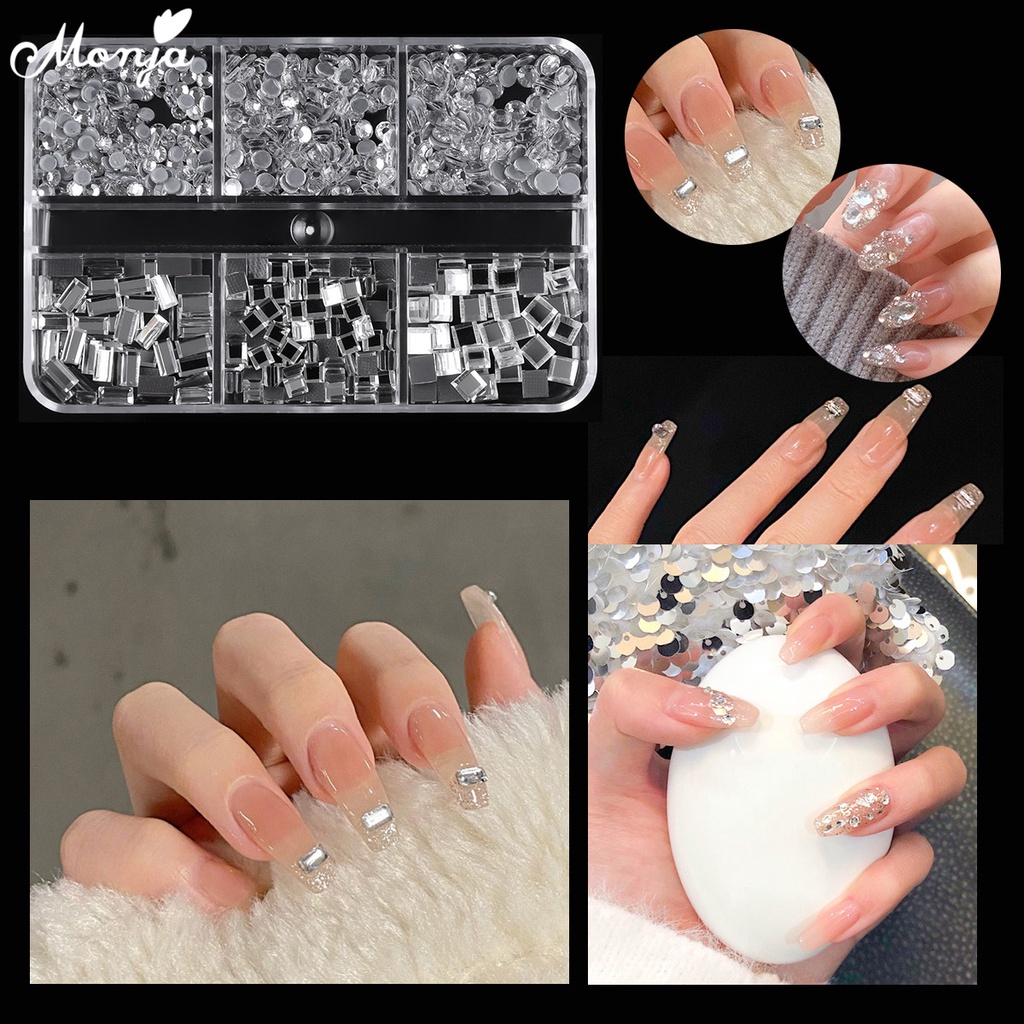 MONJA Bộ Đá Pha Lê Nhiều Kích Cỡ Trang Trí Móng Tay Nghệ Thuật