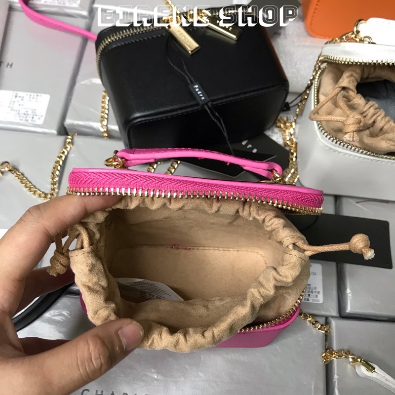 Túi Cốp Nữ Pd Mini Da Trơn Leather Mini Vanity Case Có Quai Xách Và Dây Đeo Tháo Dời