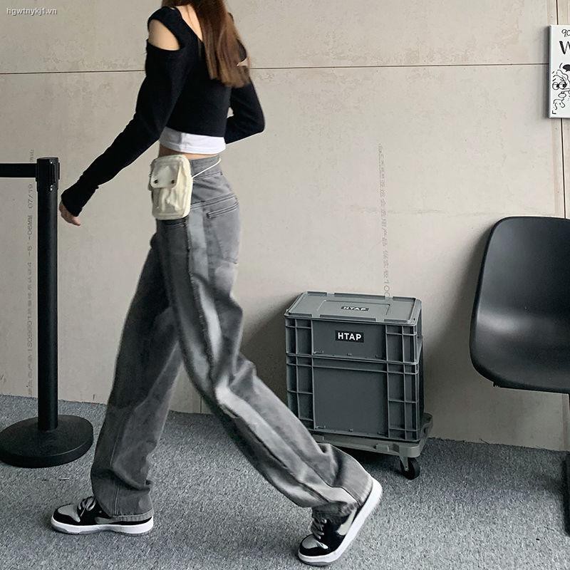 Quần Jeans Lưng Cao Ống Rộng Cá Tính Cho Phụ Nữ