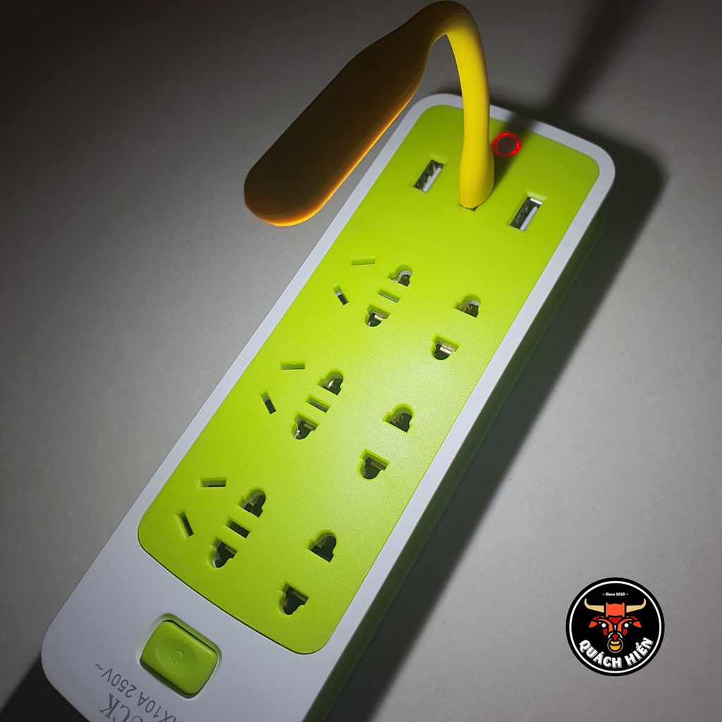 [TẶNG ĐÈN LED] Ổ Cắm Điện Đa Năng Chống Giật 6 Ổ Cắm và 3 Cổng USB, Màu Xanh