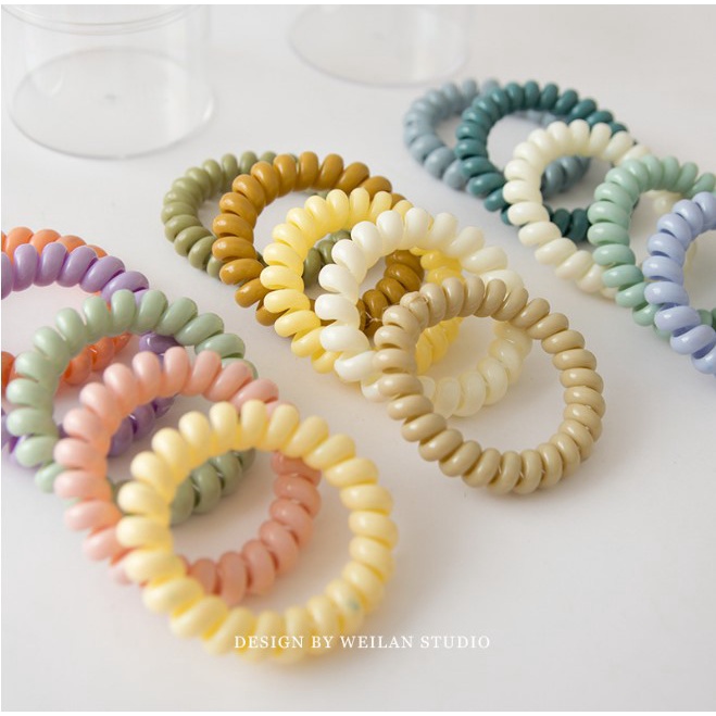 Hộp 5 Dây Chun Cột Tóc Lò Xo Xoắn Màu Pastel Xinh Xắn Thời Trang Cho Nữ