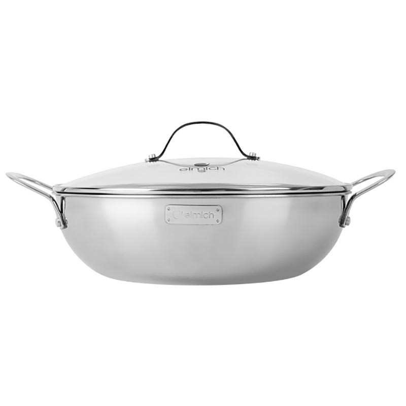 Chảo lẩu Inox 304 cao cấp 3 lớp đáy liền Elmich Tri-Max EL-3797 size 28cm vung kính, hàng chính hãng, bảo hành 12 tháng