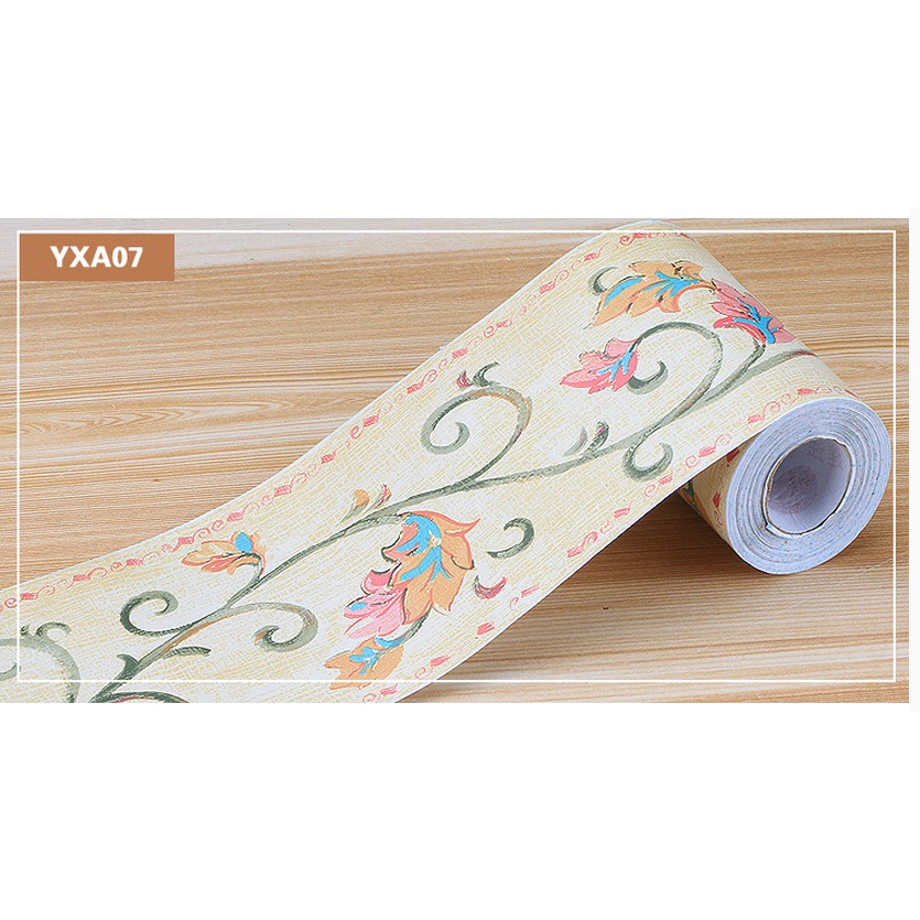 Cuộn 10m len dán viền tường keo sẵn hoa dây hồng keo sẵn (cao 10cm)