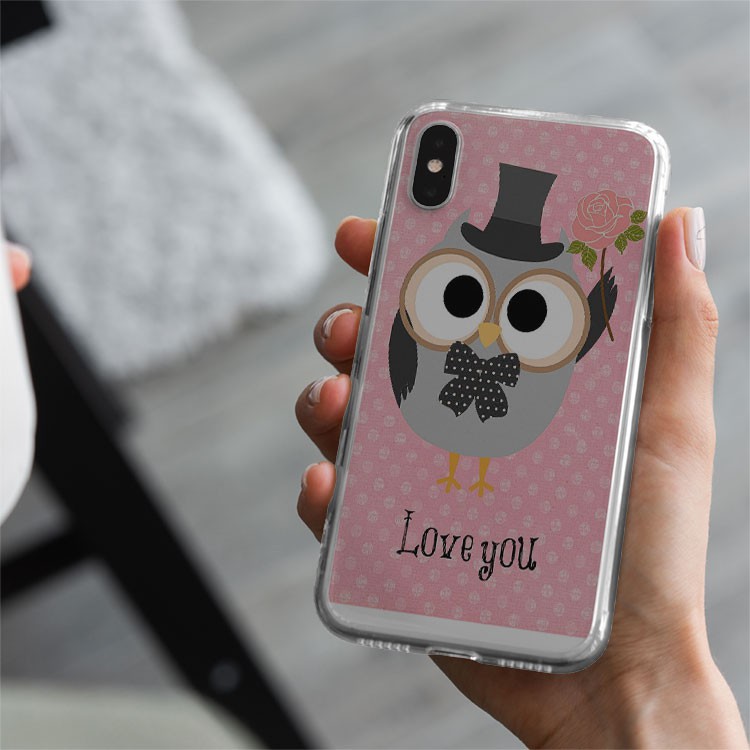 Ốp Lưng Mr cú mèo đẹp đeo kính cầm hoa hồng Iphone 5 đến Xs/Xs Max/11/11 Promax/12/12 Promax OWL20210014