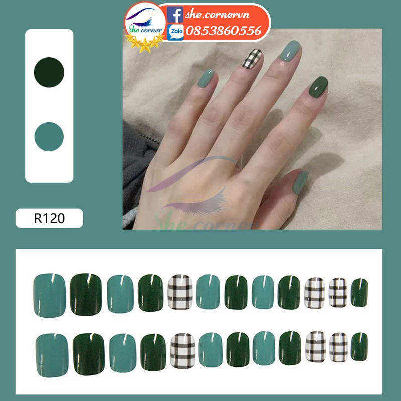 Bộ nail móng tay giả trang trí 3D 24 miếng có keo kèm theo xinh xắn R101-R120 chống thấm nước