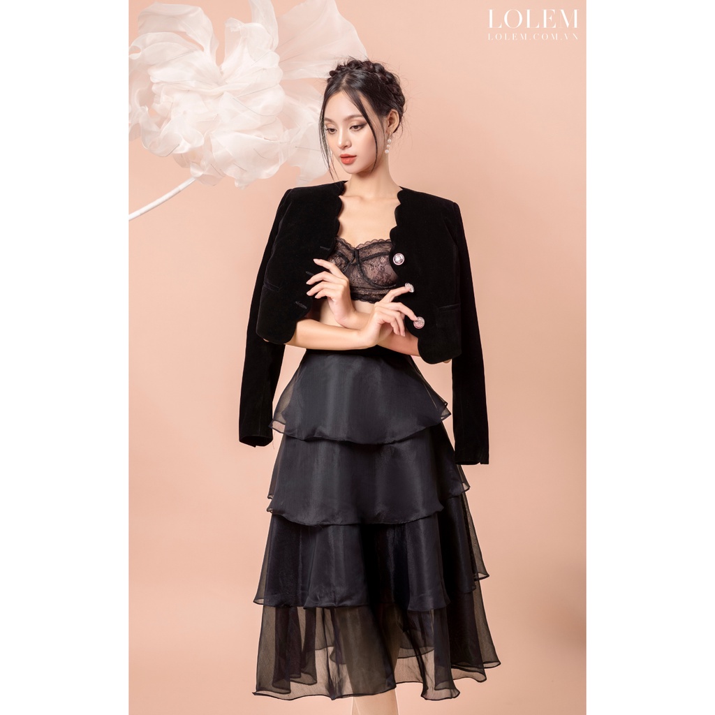 Áo khoác croptop LOLEM AKNB017 thiết kế lượn sóng vải nhung mềm mại