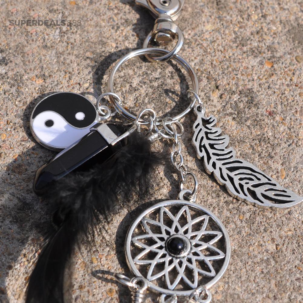 Móc Khóa Kim Loại Hình Dreamcatcher Phối Lông Vũ Thời Trang