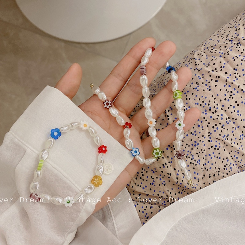 Vòng tay/Vòng cổ đính hạt ngọc trai giả nhiều màu sắc phong cách retro hàn quốc cho nữ