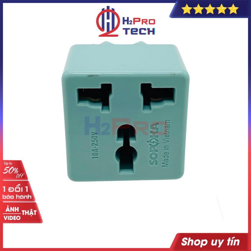 Bộ Chia Ổ Cắm 1 Sang 2 SOPOKA, Ổ Cắm Điện Chuyển Đổi Từ 3 Chân Sang 2 Chân, Chịu Tải 2200W, An Toàn - H2pro Tech