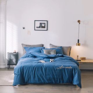 Bộ chăn ga gối cotton Amanda xanh biển