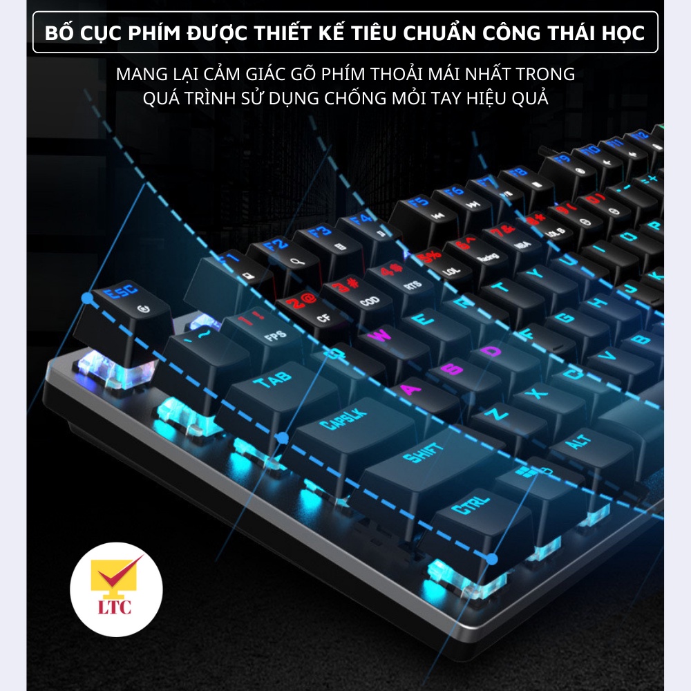 Bàn phím cơ gaming FZ508 FULL LED RGB với hơn 20 chế độ led, keyboard blue switch tặng kèm kê tay cho máy tính laptop pc