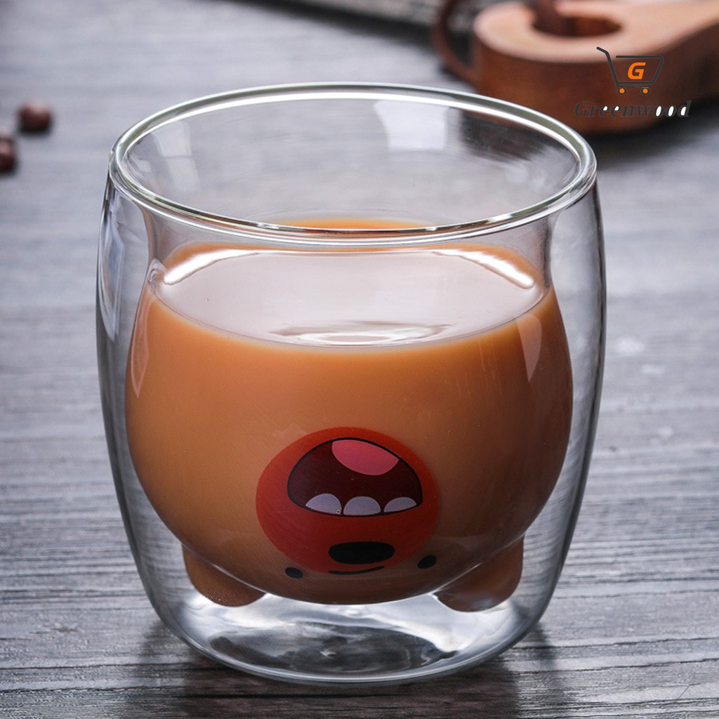 250ml Cartoon Bear Double Wall Insulated Coffee Milk Water Glass Cup Juice Mug