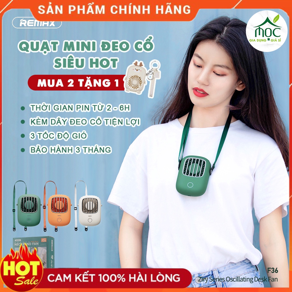 🔥MUA 2 TẶNG 1🔥Quạt mini đeo cổ Remax 3 tốc độ pin 6h sạc USB - chính hãng màu xanh trắng - bảo hành 3 tháng