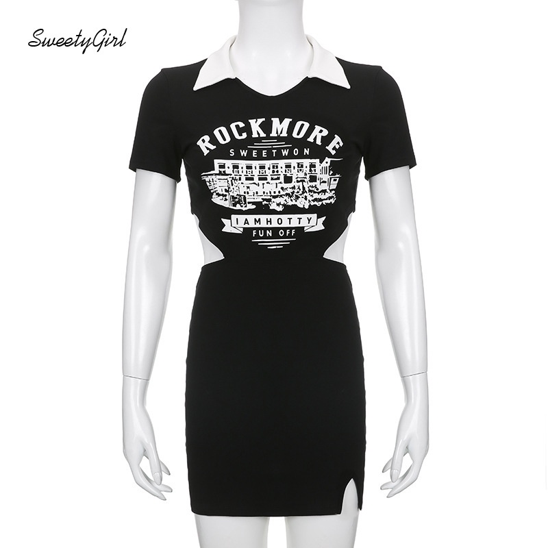 Đầm Cổ Chữ V Tay Ngắn Dáng Ôm In Chữ Phối Màu Tương Phản Thời Trang Cho Nữ 2022