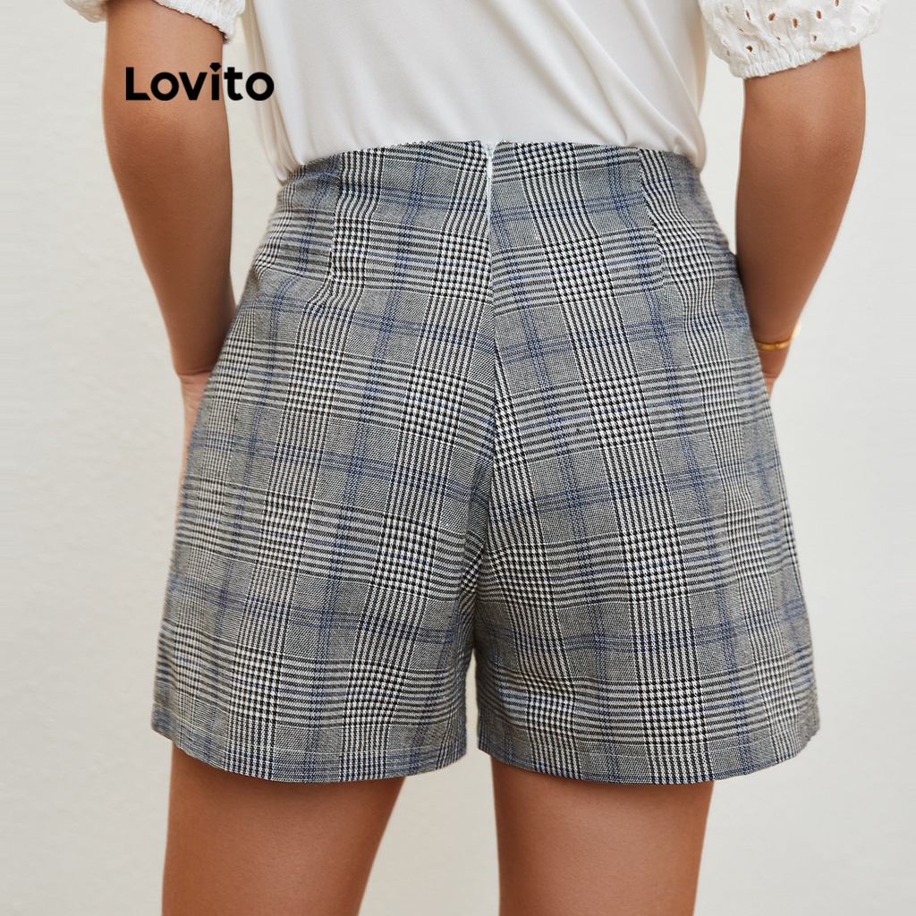 Lovito Quần Short Nút Kẻ Sọc Caro L20D199 (Xám)