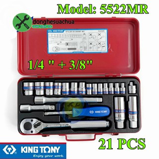Bộ tuýp 1/4 và 3/8 inch Kingtony 5522MR 21 chi tiết loại tuýp 6 cạnh