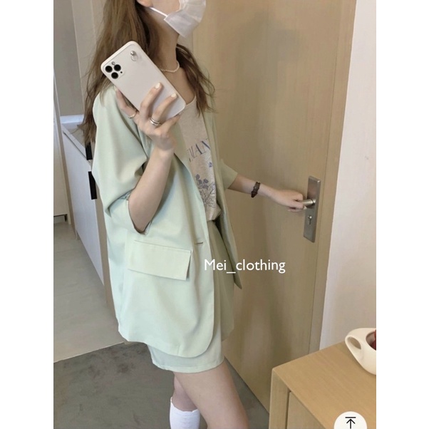 [Ảnh thật/video] Set Blazer Tay Lửng Gập kèm quần short  tông màu nhẹ nhàng